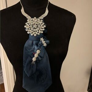 Crystal-Embellished Navy Blue Statement Necklace